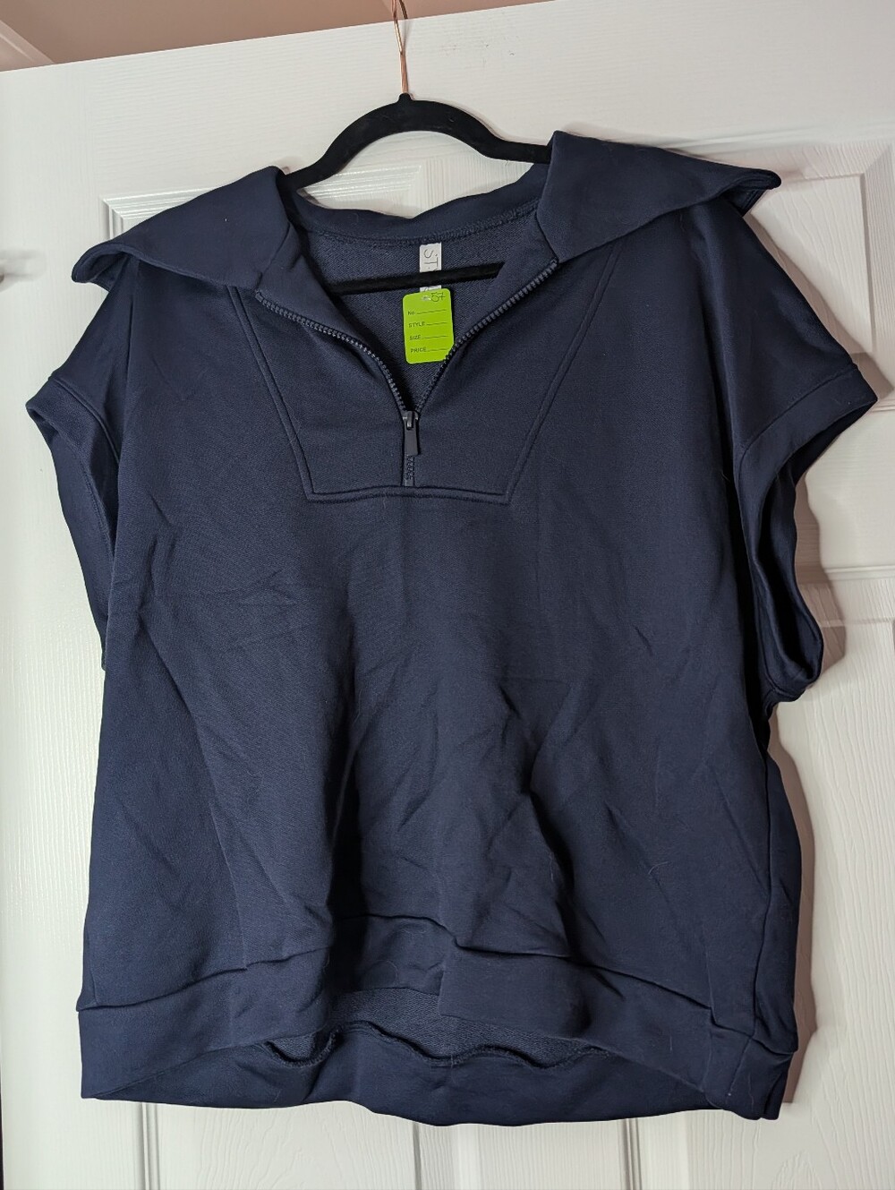 Stylus Women's XXL Navy Half Zip Short Sleeve Sweatshirt Oversized Collared Pull